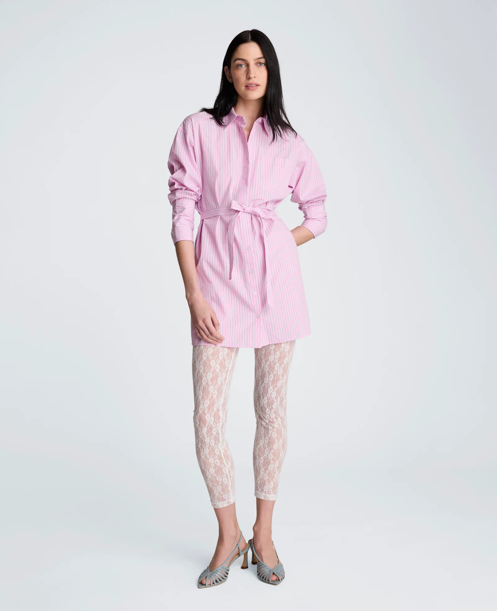 Striped Poplin Drop Shoulder Short Shirt Dress - Image 6