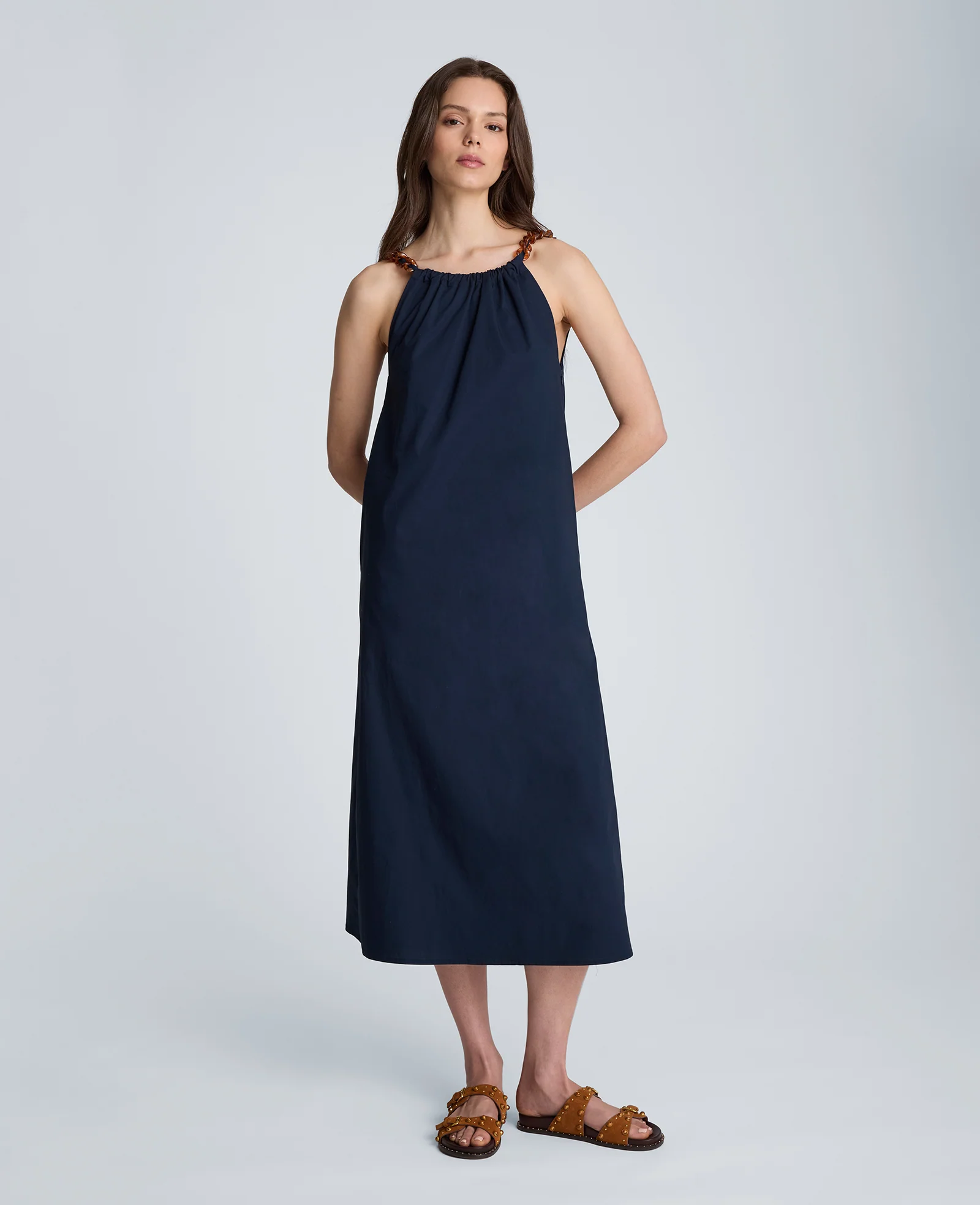 Tortoiseshell Tie Halter Midi Dress - Image 2