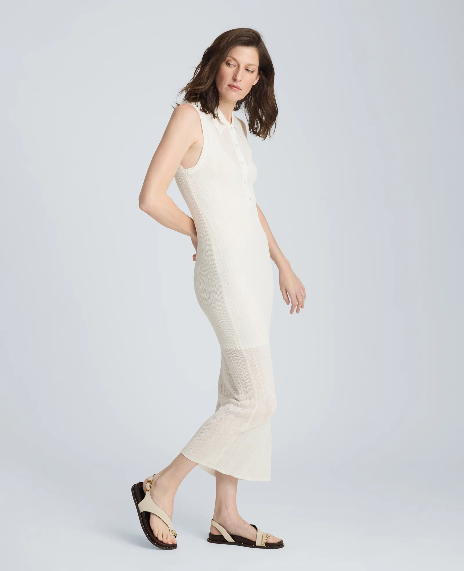 Varigated Polo Cap Sleeve Sweater Dress - Image 3