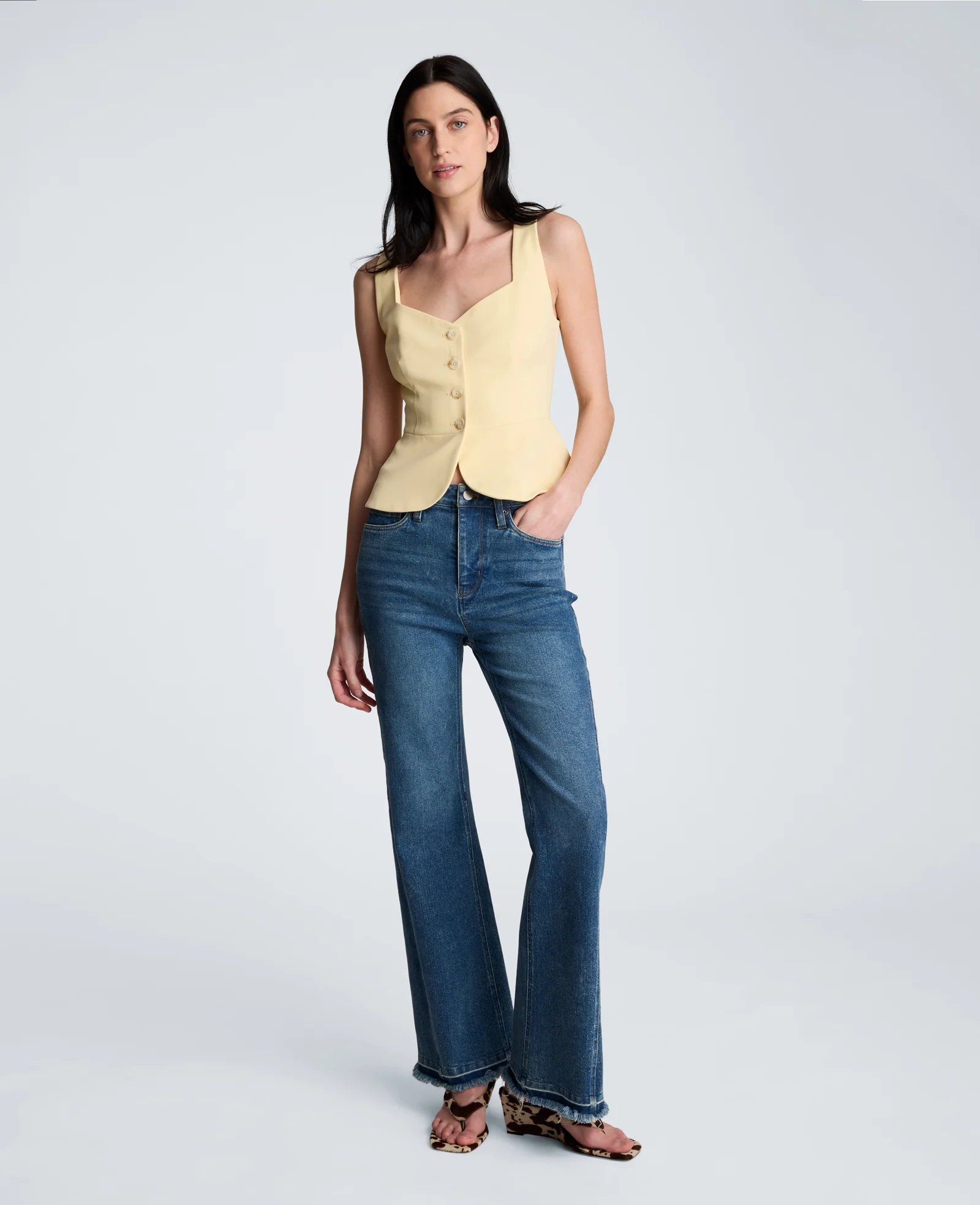Vision Twill Four Button Curved Peplum Vest - Image 5